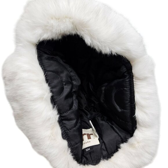 FRR NWT Rabbit‎ Fur Aviator Trapper Hat Water Repellent White S/M Snow Bunny - Picture 10 of 13